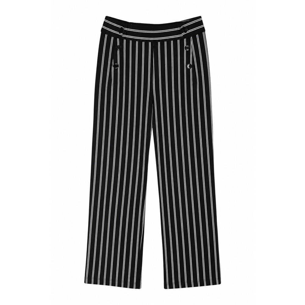 Black White Pinstripe Wide Leg Palazzo Pants High Rise Sailor Button Women L